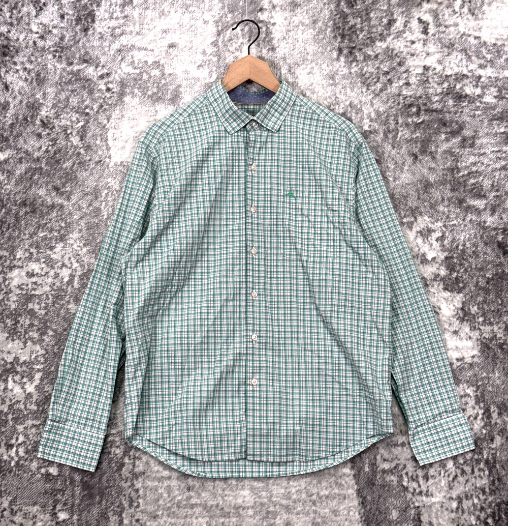 New Tommy Bahama Island Zone Shirt Medium Mens Green Plaid Pima Cotton